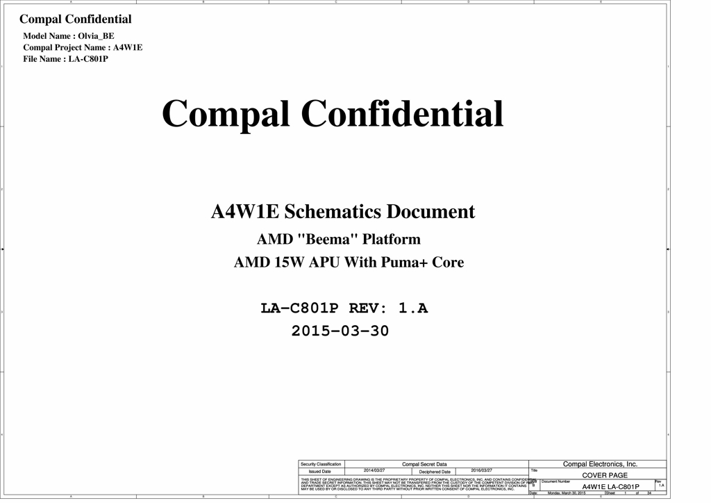 Compal La-c801p Rev1.a Schematic For $5.52